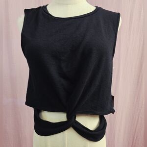 Mossimo Supply Co. Athleisure French Terry Twist Knot Crop Top-BLACK, XL NEW